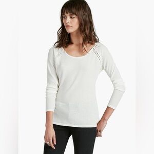 Lucky Brand White Lace Waffle Knit Mixed Thermal SZ Medium